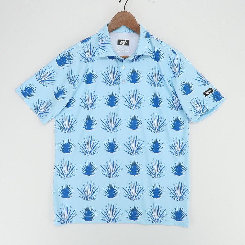 Light Blue Palm-Print Polo Shirt